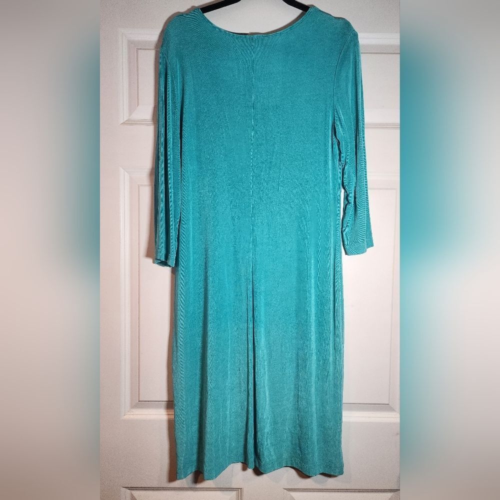 Slinky Brand Aqua Blue Super Stretchy 3/4 Sleeve Midi Dress M - Picture 5 of 5